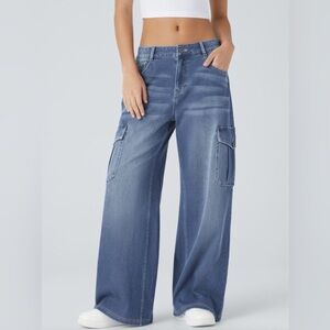 HALARA Blue Wide-Leg Cargo Jeans